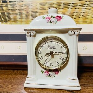 Formalities Mantle Clock Porcelain Pink Rose Made by Baum Bros Clock decor only